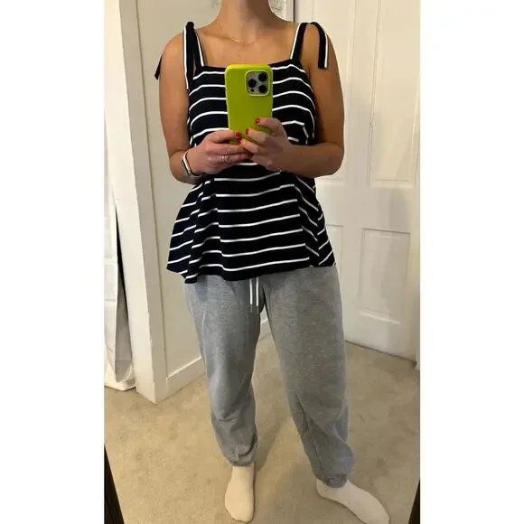 Nautical Banana Republic Medium Tie Strap Silky Tank Top Navy White Stripe - Picture 4 of 4